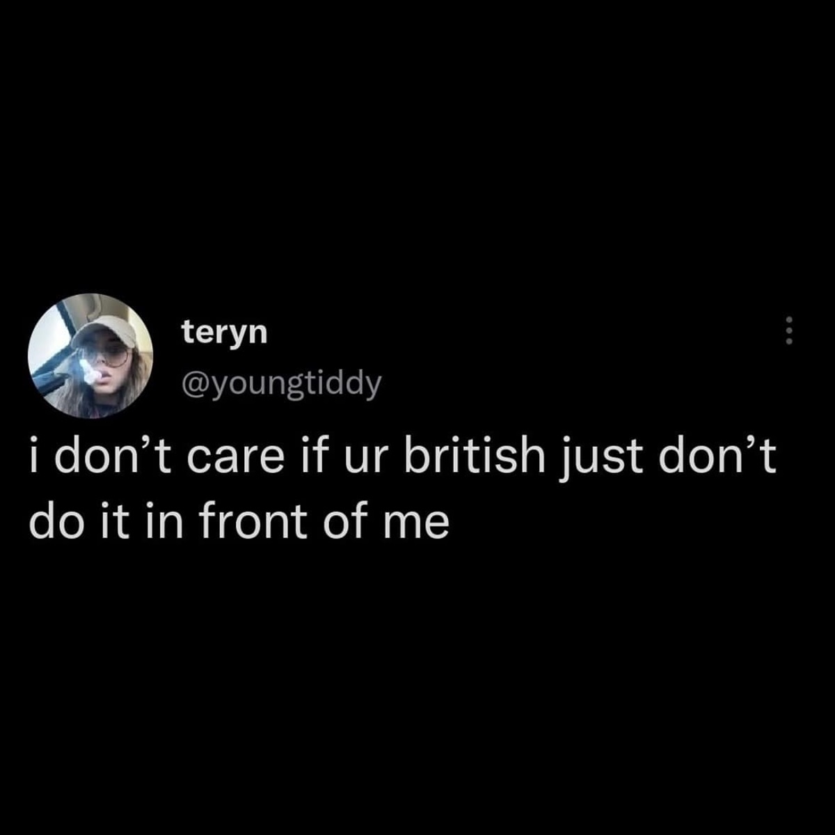 Internet meme - teryn i don't care if ur british just don't do it in front of me