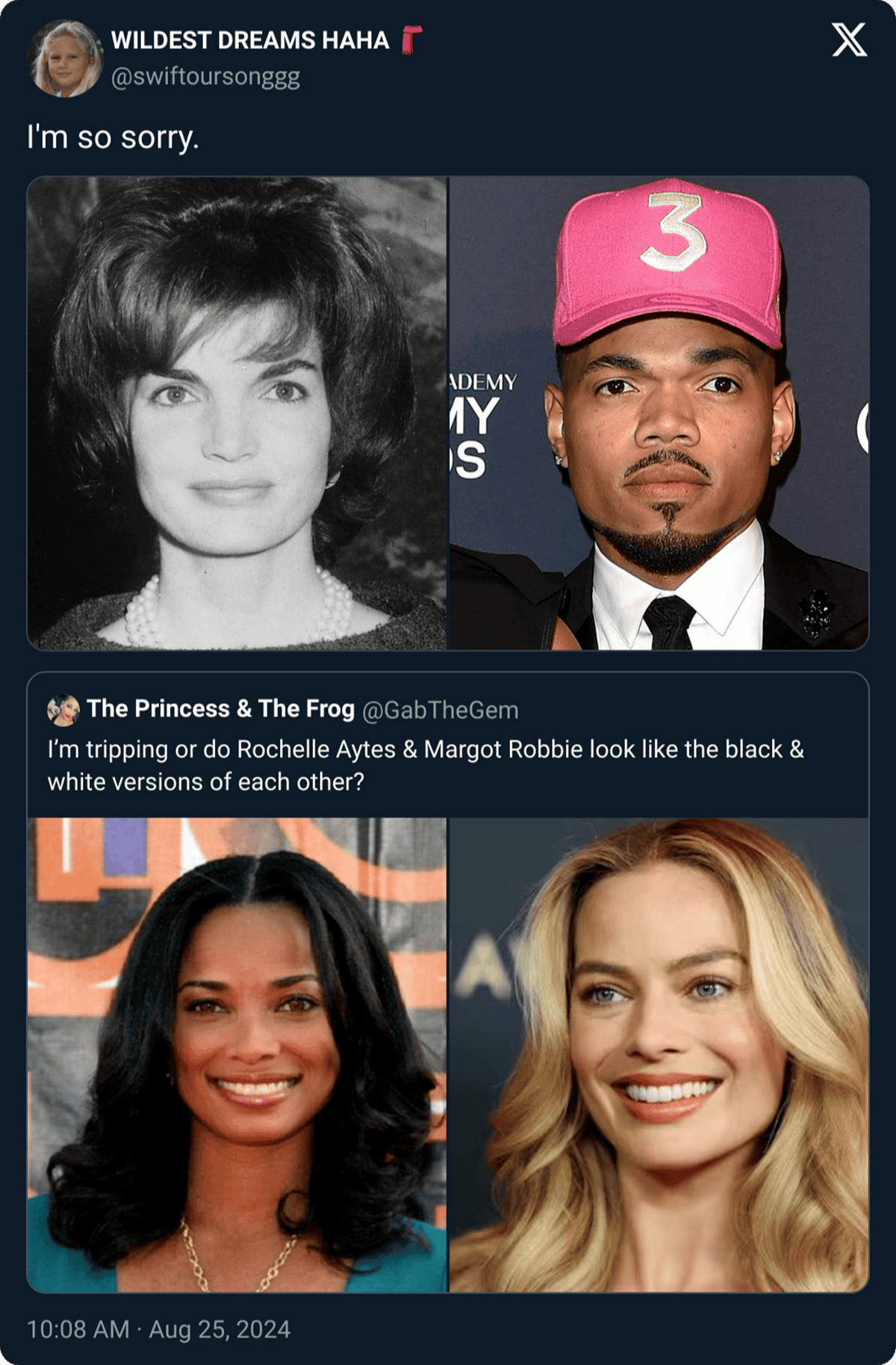 Rochelle Aytes - Wildest Dreams Haha I'm so sorry. Ademy My S 3 The Princess & The Frog I'm tripping or do Rochelle Aytes & Margot Robbie look the black & white versions of each other? X