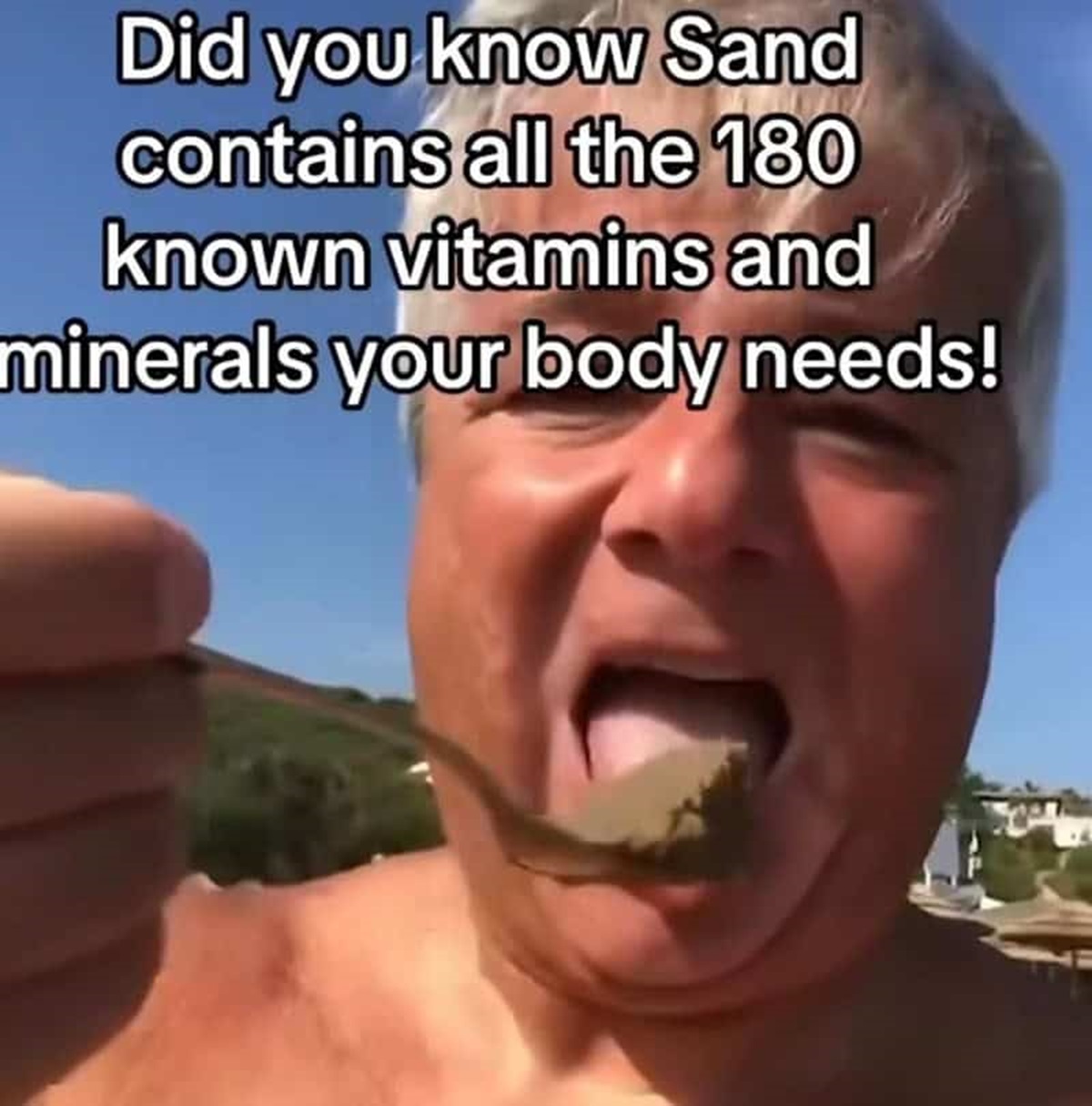 photo caption - Did you know Sand contains all the 180 known vitamins and minerals your body needs!