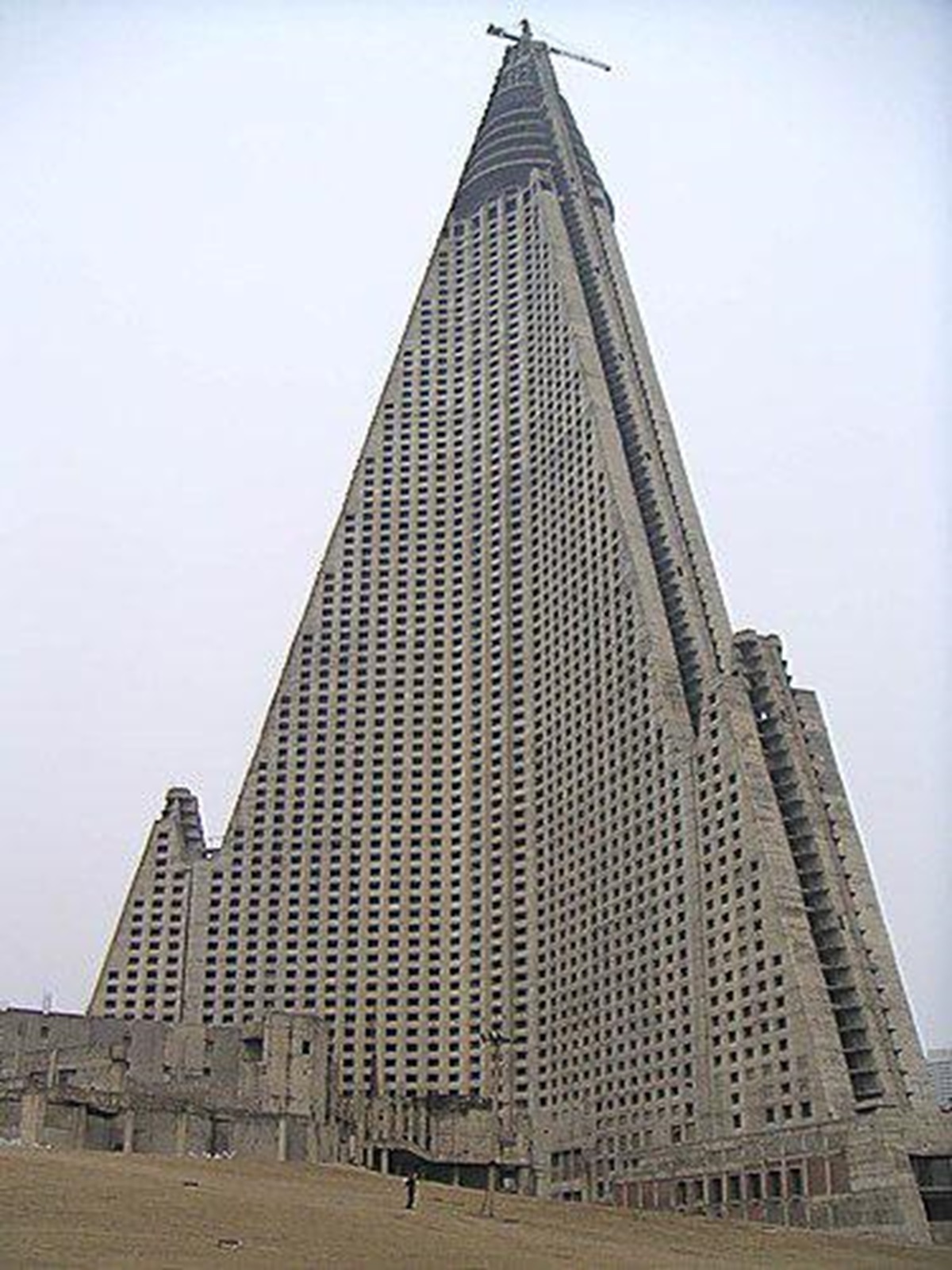 Ryugyong Hotel in North Korea after being abandoned for 20 years. It is now more complete but still not in use