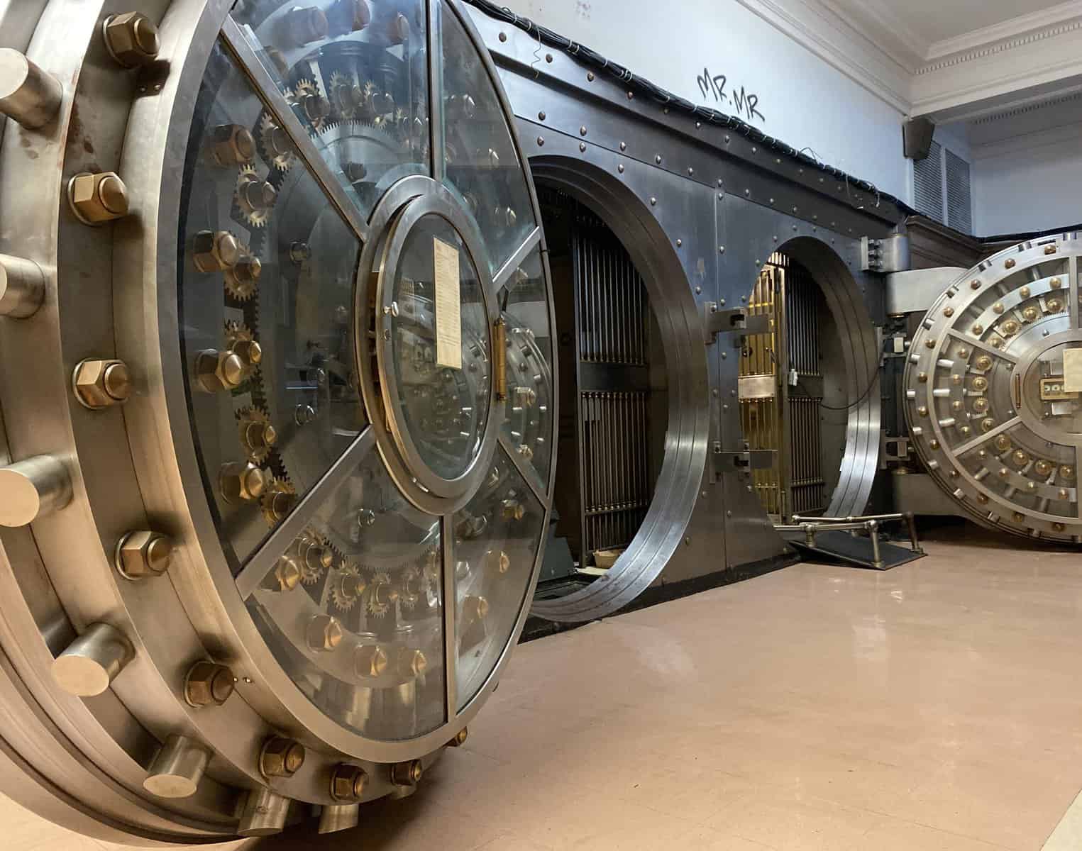 A double vault at an abandoned bank.