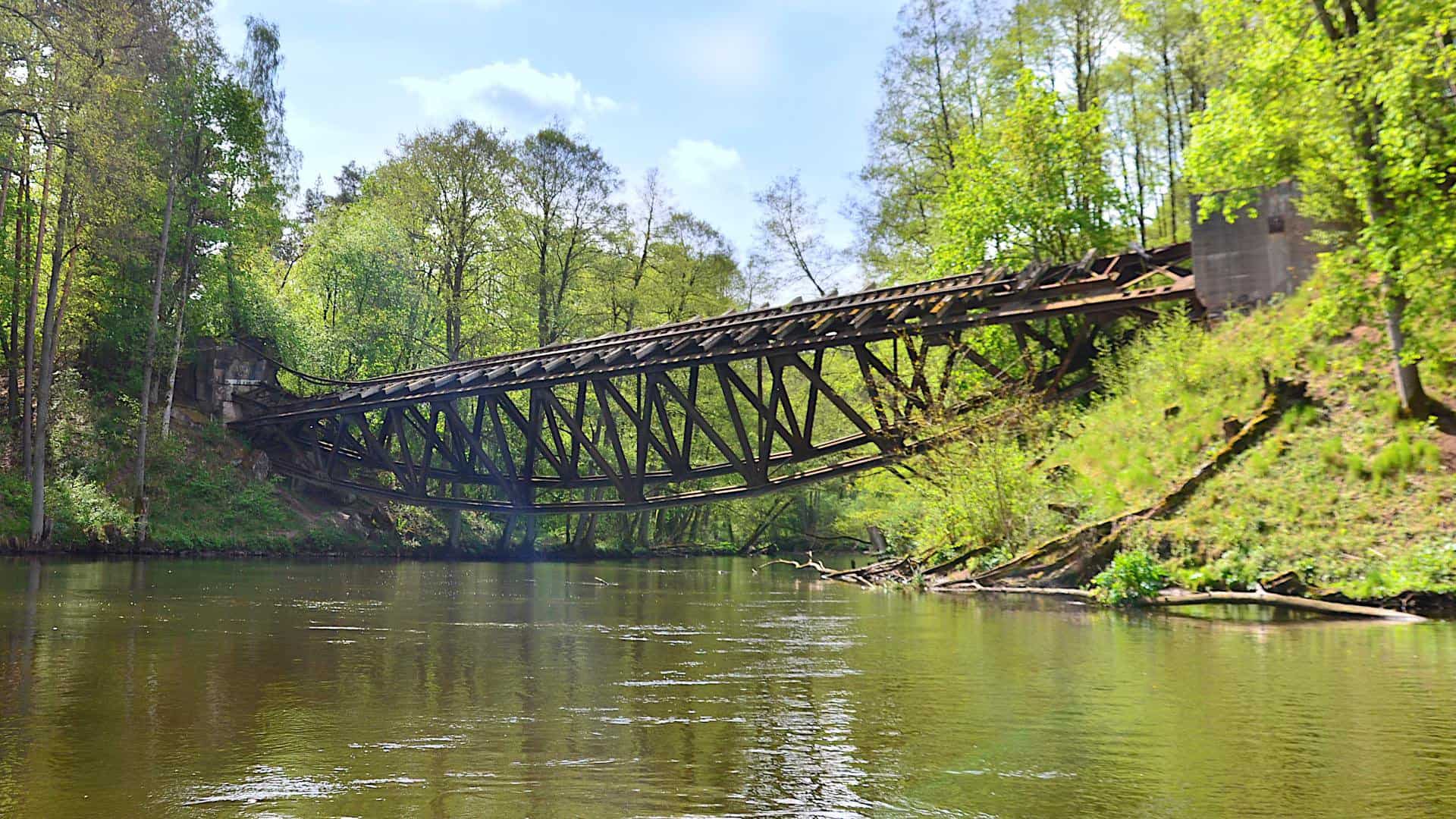 Abandoned railway bridge in Jastrowie, Poland. Built in 1914, brown up by retreating Germans in January 1945.