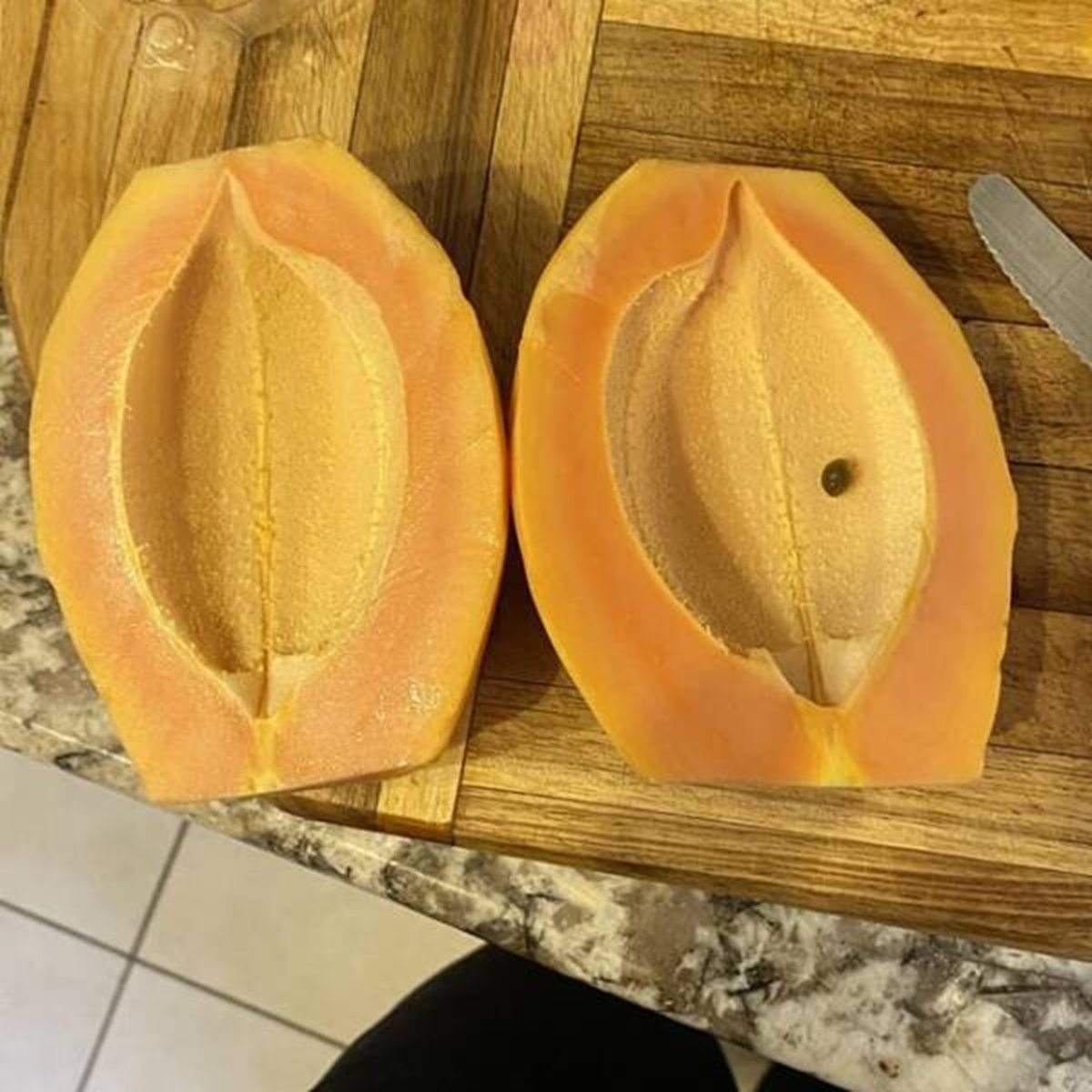 "Cut open my papaya to a single seed"