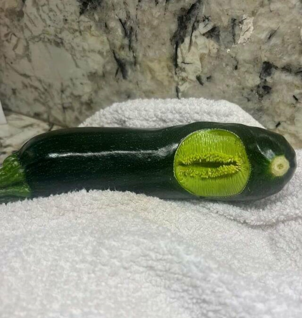 "Part of this zucchini's skin didn't form."