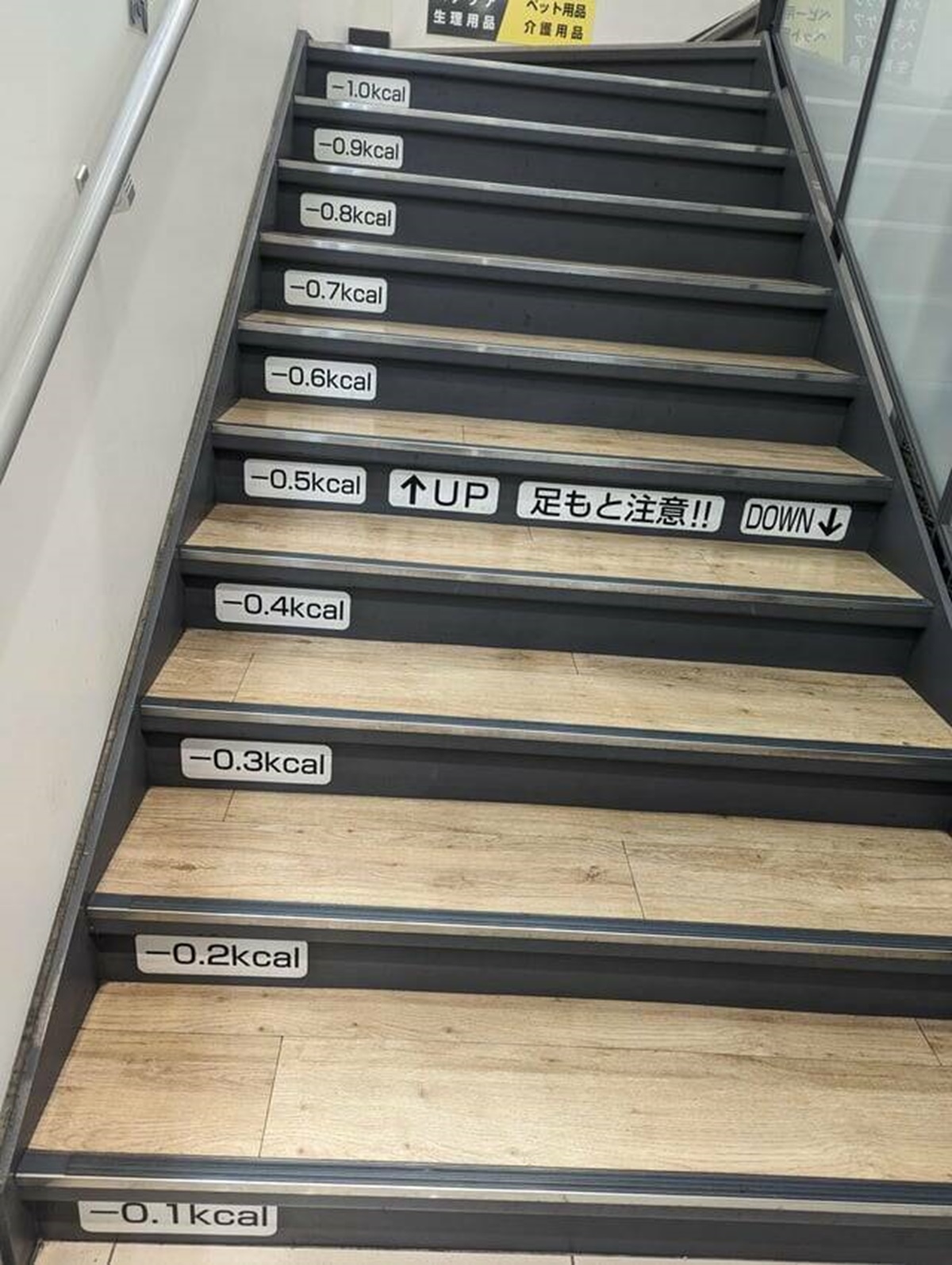 "These stairs in a Japanese pharmacy show your calorie burn with every step"