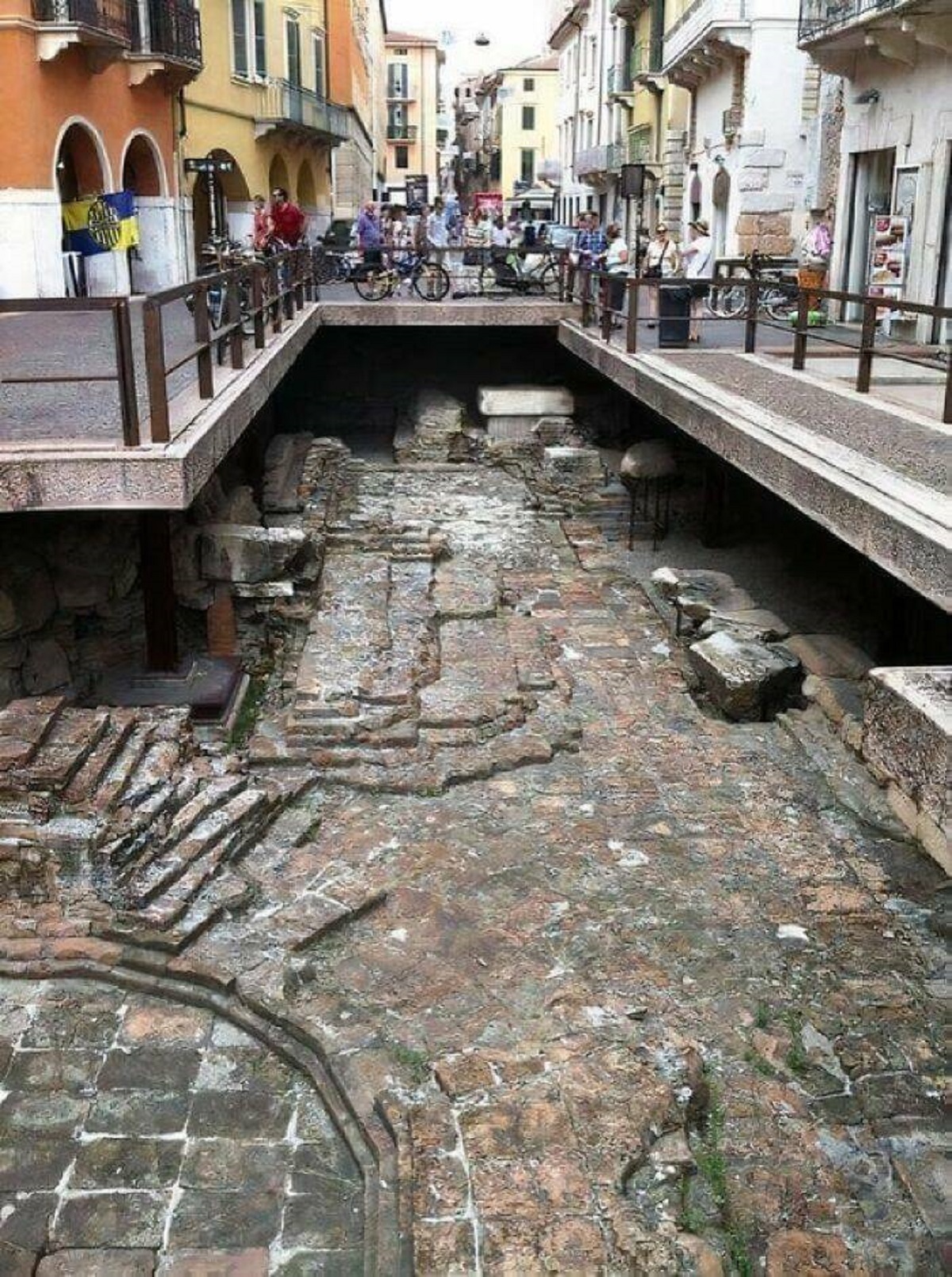 "Remains Of The Ancient Roman City Under The Modern Road In Verona, Close To Porta Leoni, Italy"