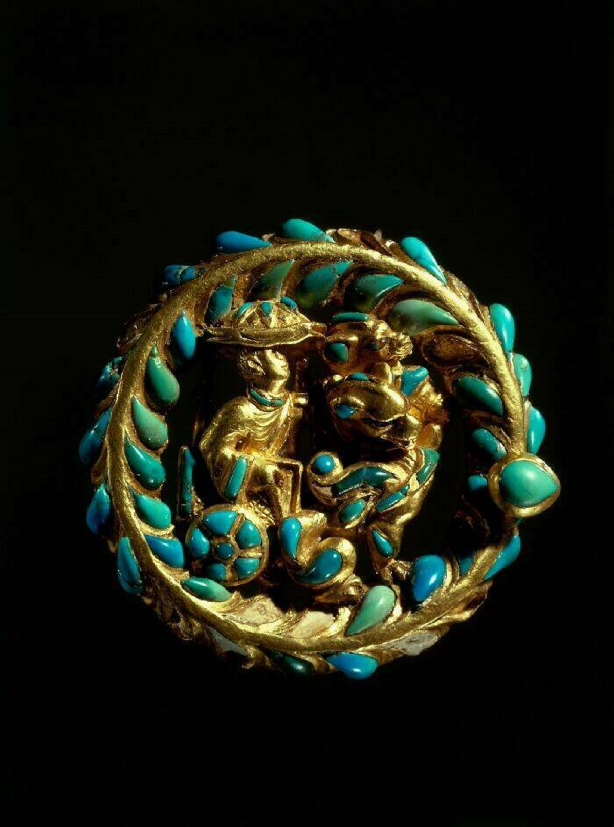 "This Remarkable Gold Buckle, Adorned With Turquoise Inlays, Offers A Captivating Glimpse Into The Rich Cultural Fusion Of Ancient Bactria"