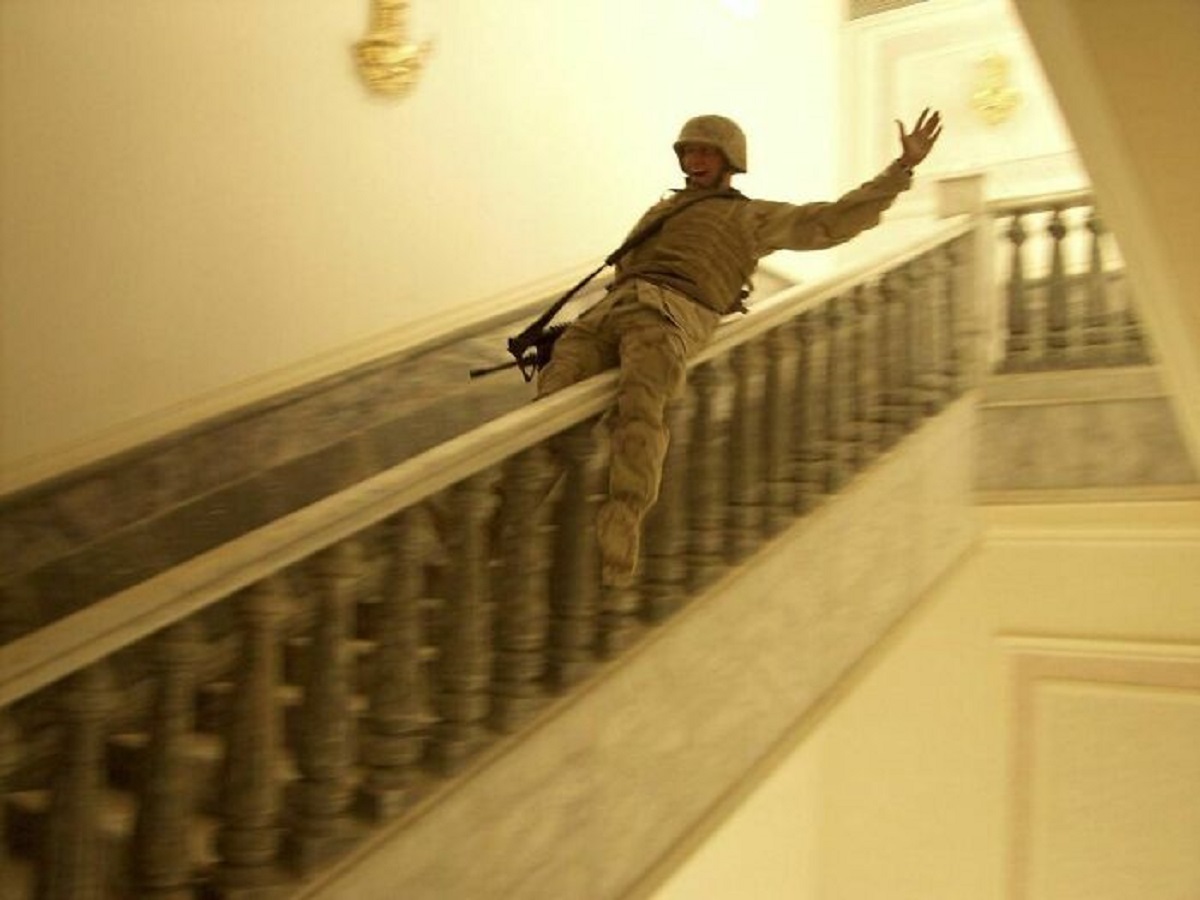 sliding down the banister