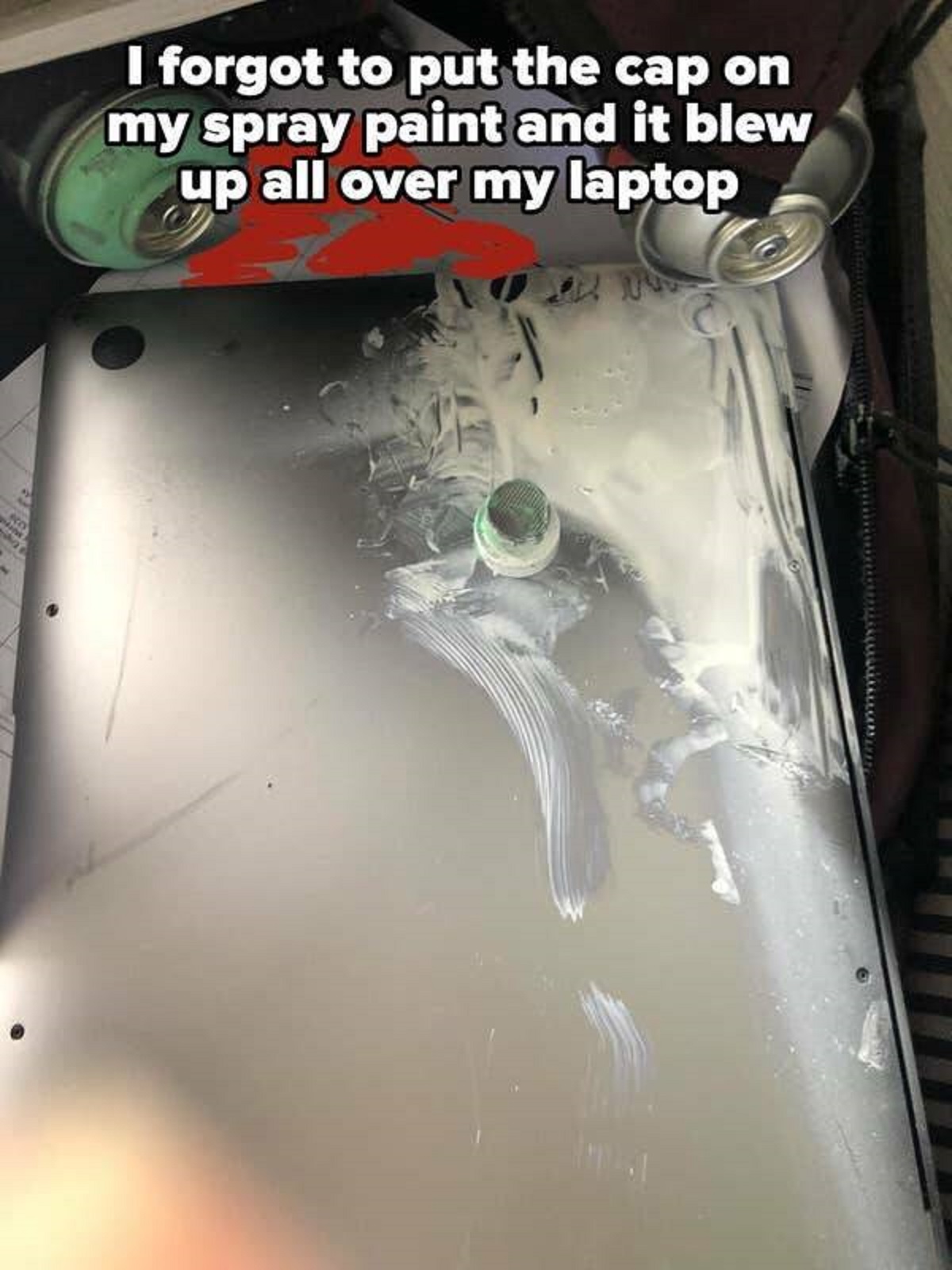 windshield - I forgot to put the cap on my spray paint and it blew up all over my laptop