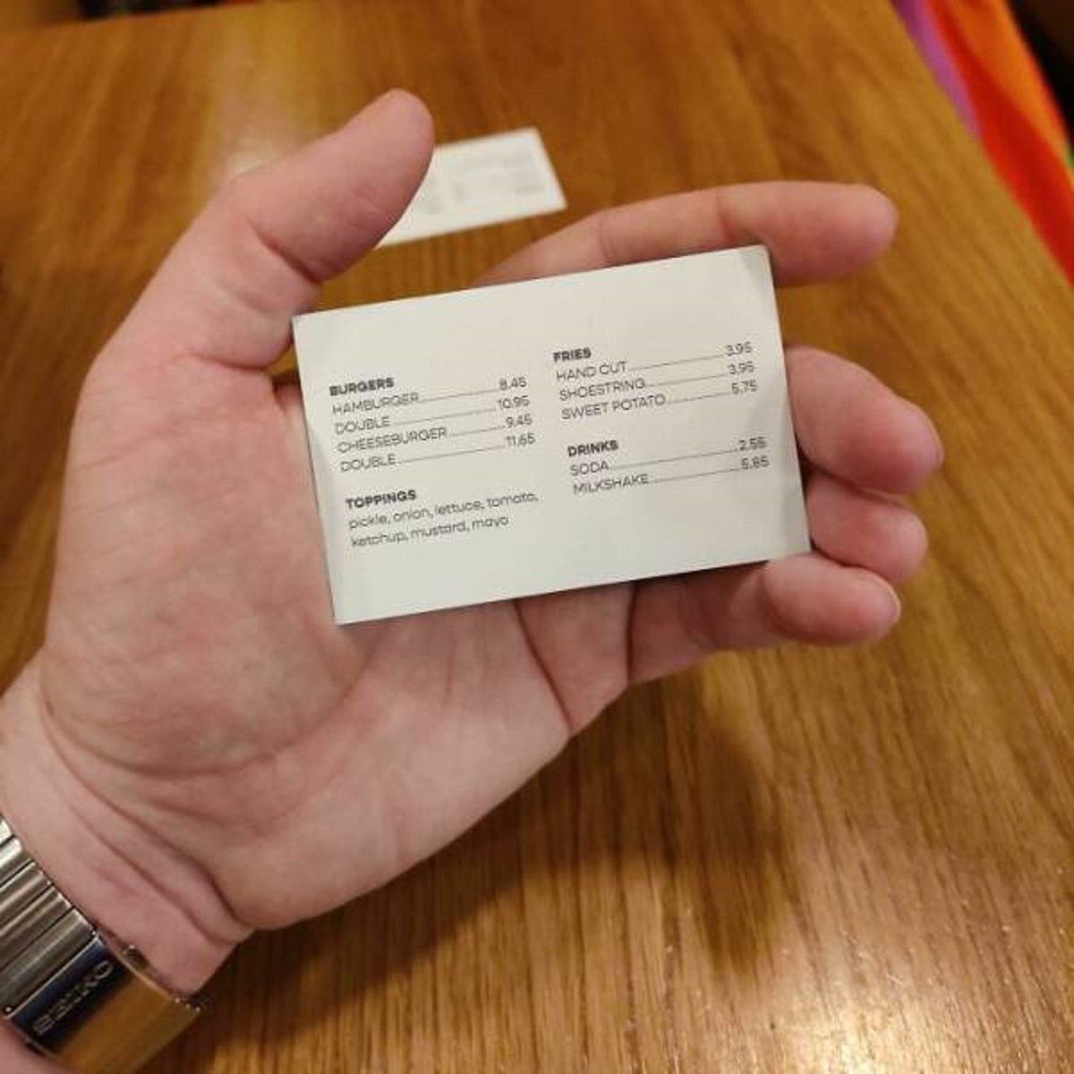 "This Restaurant Only Prints Their Very Short Menus On Business Cards"