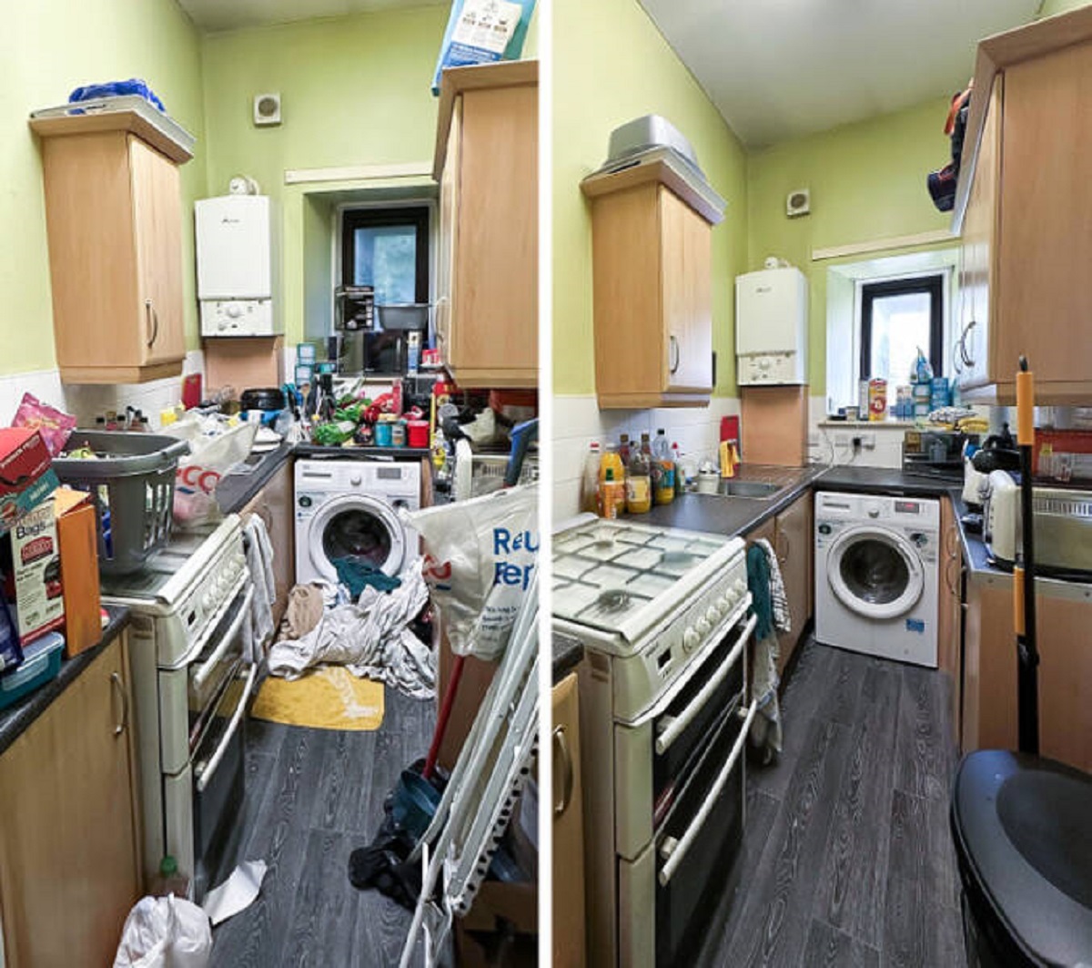 “I was depressed for a long time and didn’t want to do anything. My kitchen before and after a big cleaning. Proud of myself.”