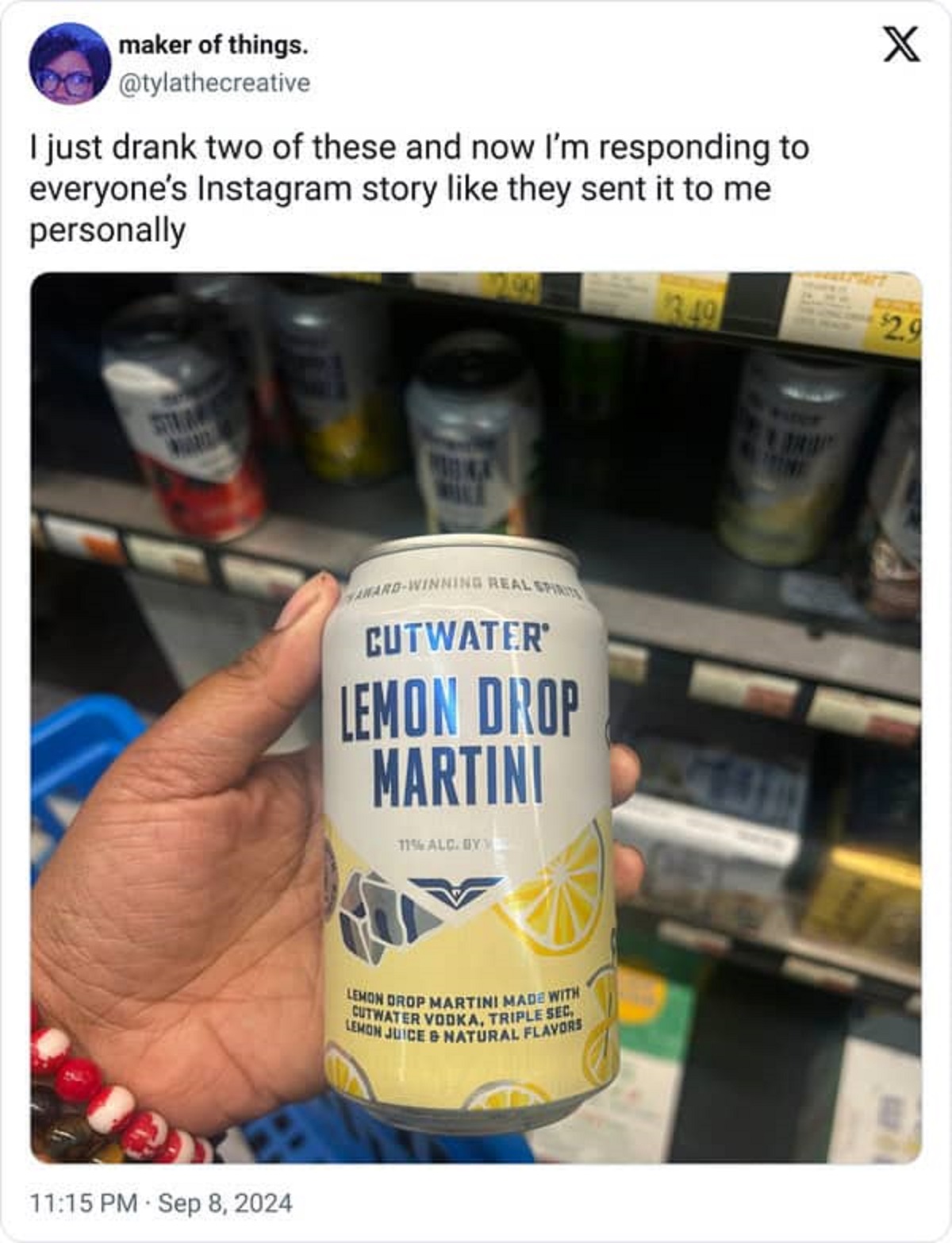 alcoholic beverage - maker of things. I just drank two of these and now I'm responding to everyone's Instagram story they sent it to me personally AwardWinning Real Spa Cutwater Lemon Drop Martini 11% Alc. By Lemon Drop Martini Made With Lemon Juice & Nat