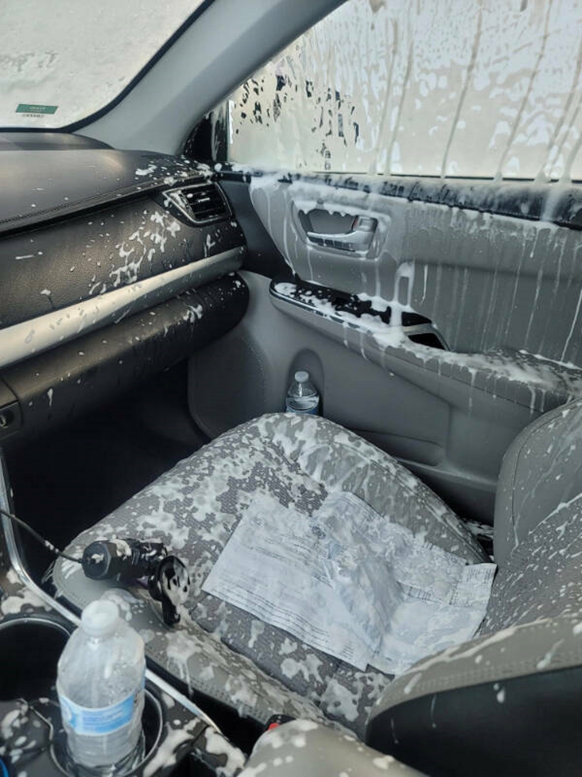 “Forgot to close the window before getting a carwash.”