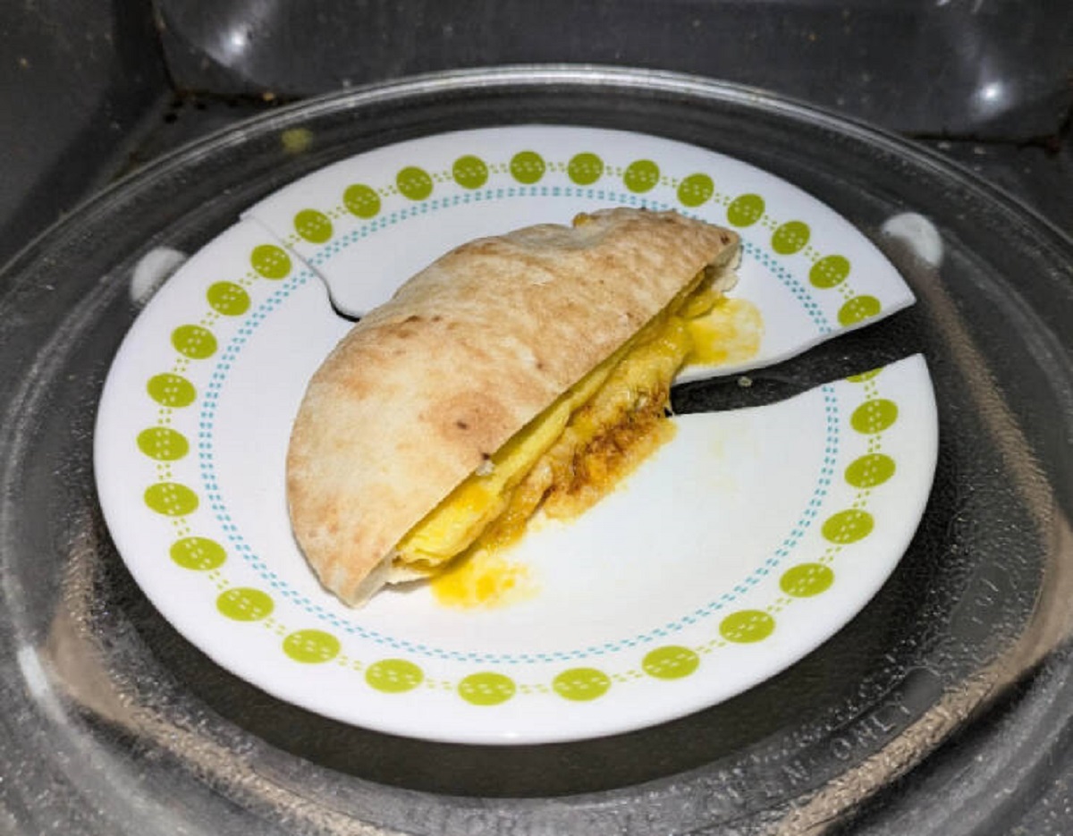 “Heard a “clink” while warming up a breakfast pita for my wife.”