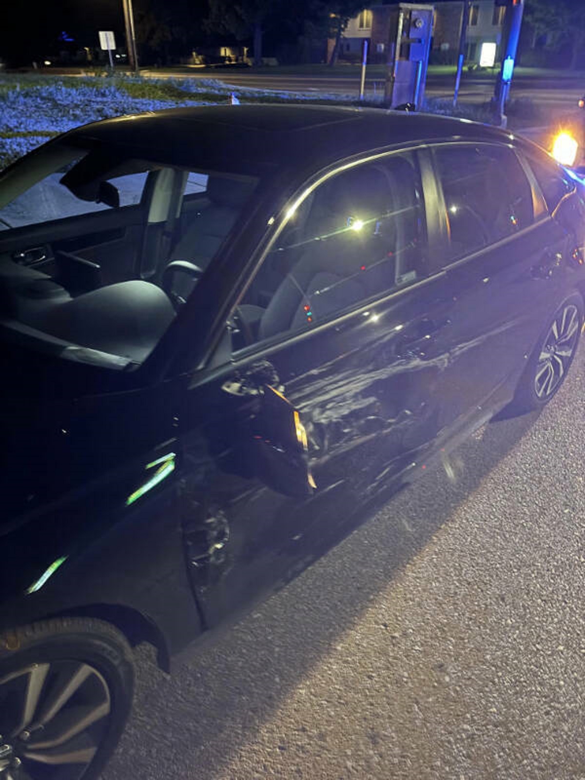 “Person running red light hit my brand new car when I was driving home from my first day off from work in 9 days.”