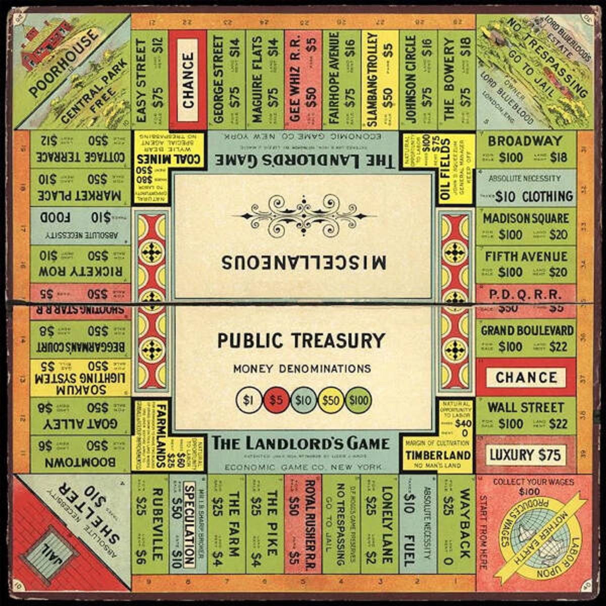 "The original interface of “The Landlord’s Game”, patented by Elizabeth Maggie in 1904, almost 30 years before “Monopoly” will be published by the Parker Brothers."