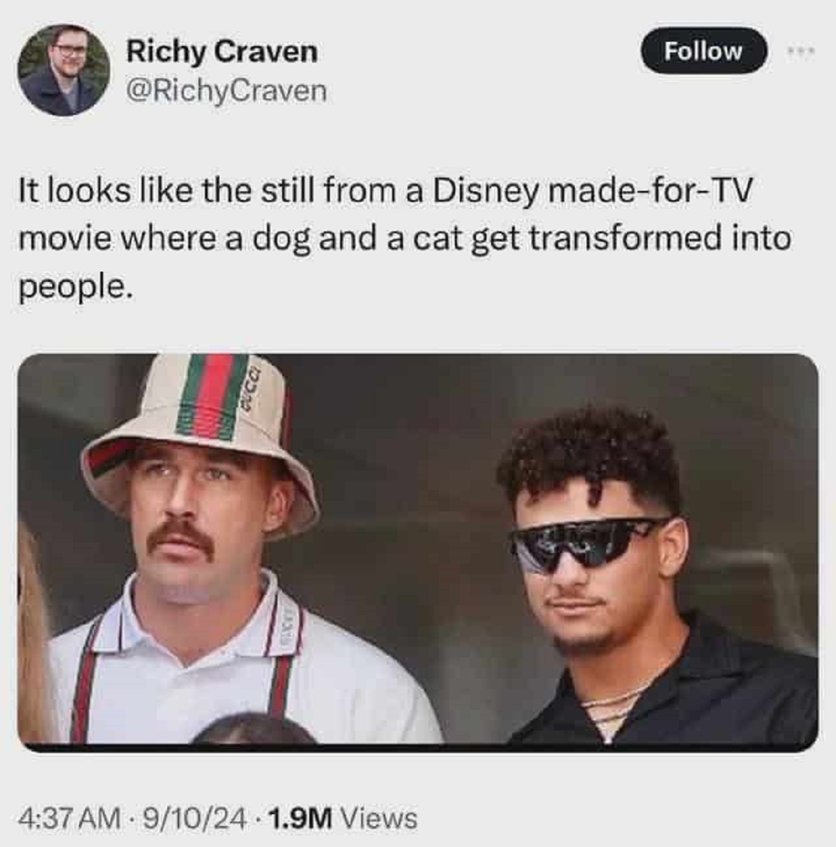 bebop and rocksteady mahomes kelce - Richy Craven It looks the still from a Disney madeforTv movie where a dog and a cat get transformed into people. 91024 1.9M Views Gucc