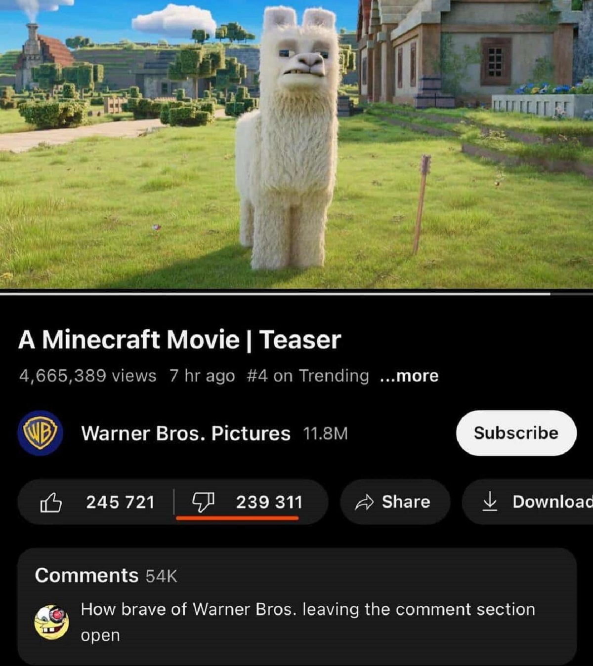 minecraft movie - A Minecraft Movie | Teaser 4,665,389 views 7 hr ago on Trending ...more Wb Warner Bros. Pictures 11.8M Subscribe B 245 721 239 311 Download 54K How brave of Warner Bros. leaving the comment section open