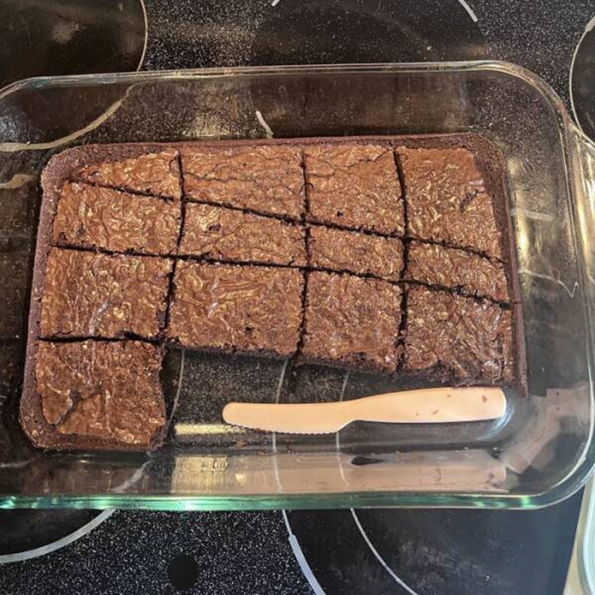 This slightly drunk wife didn't get how to cut a tray of brownies like a normal human being: