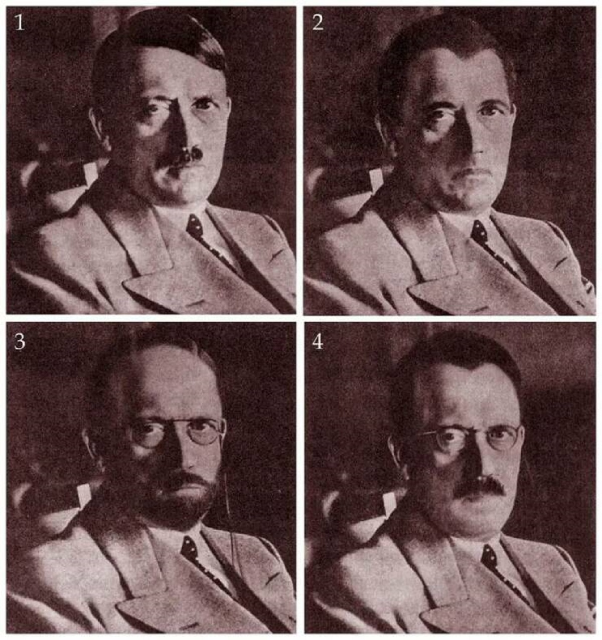 These are some of several disguises that US Intelligence thought Adolph Hitler would use if he managed to go into hiding after World War II: