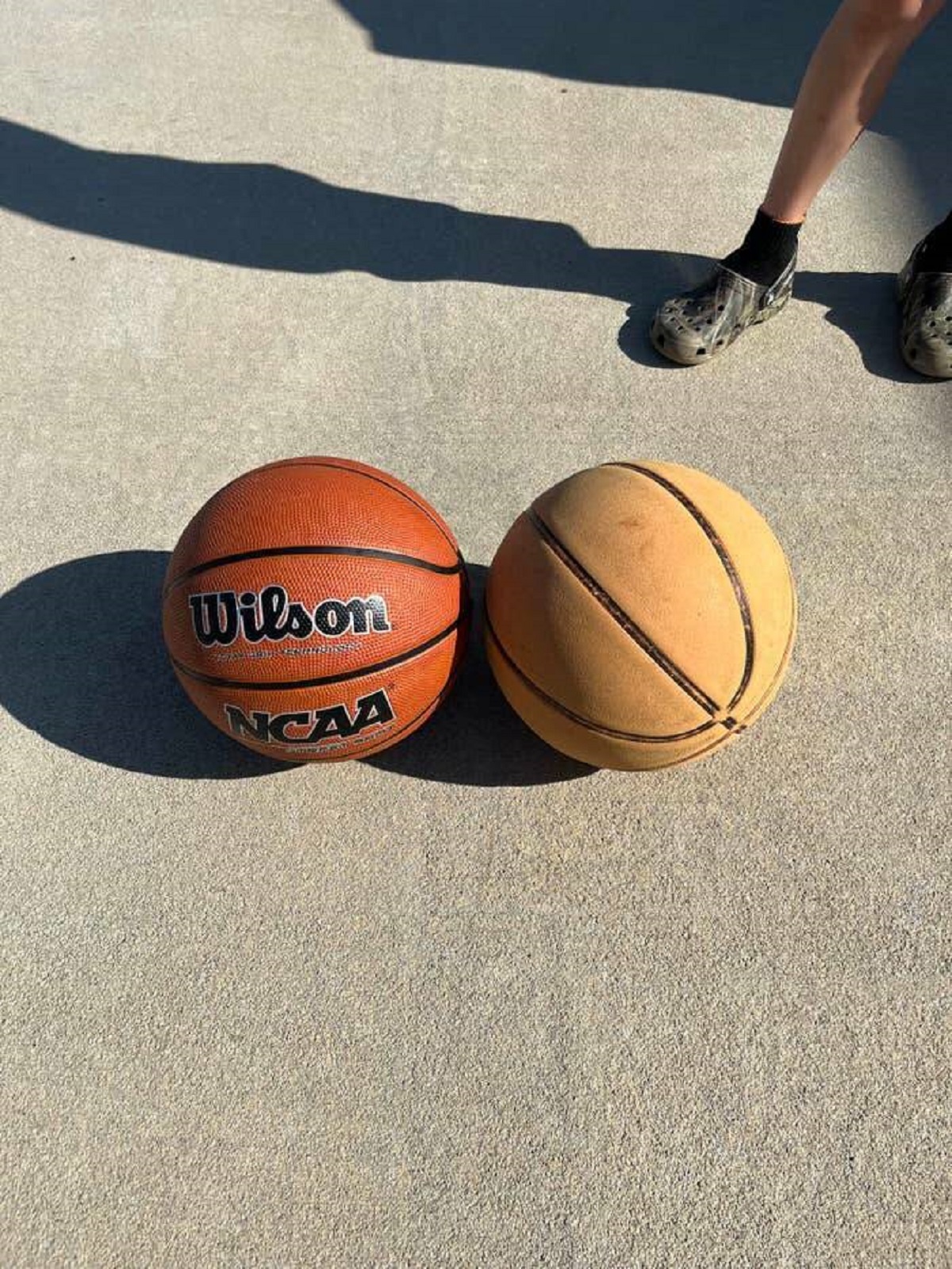 A brand-new basketball vs. a four-year-old basketball: