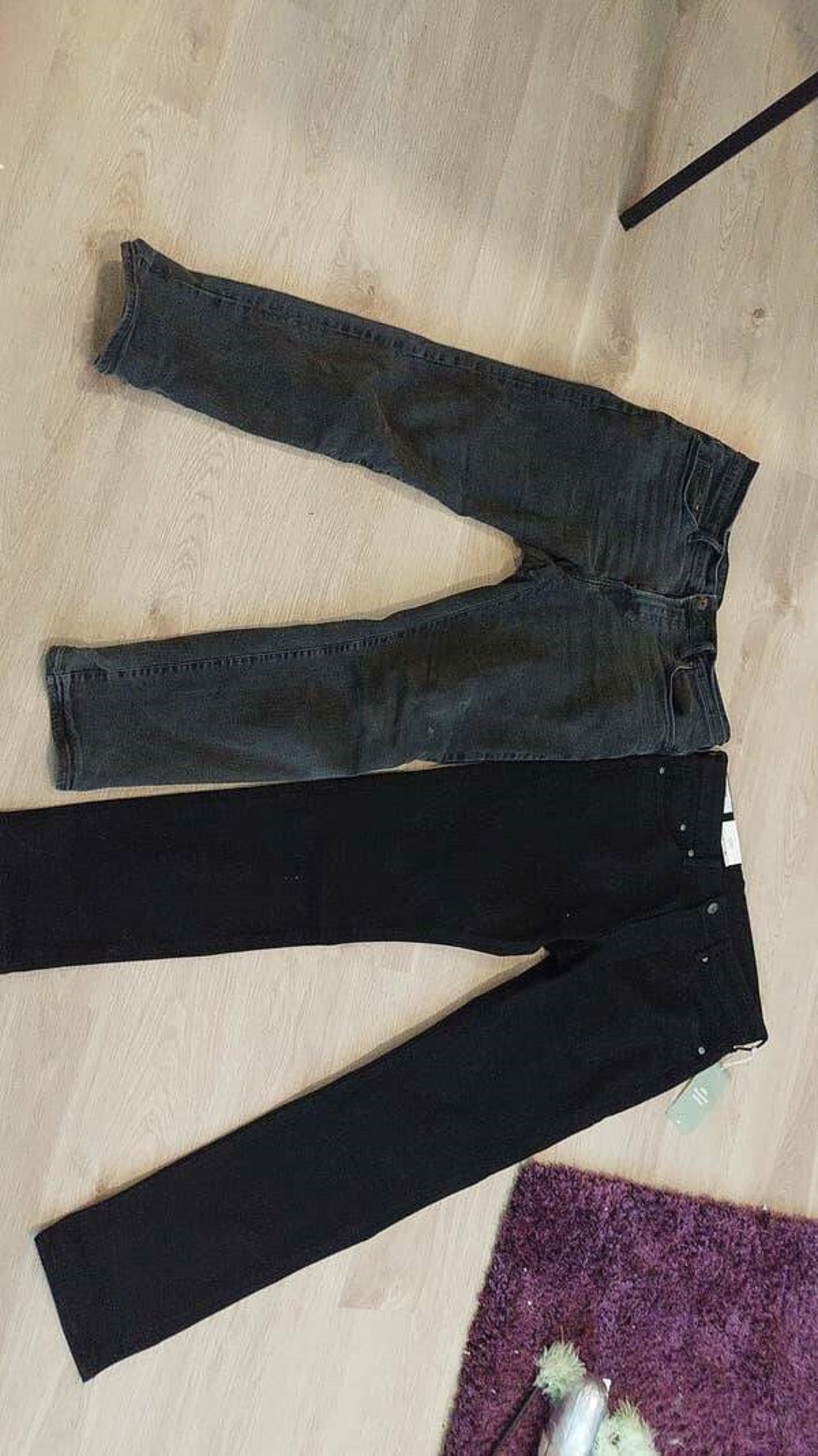 Black jeans worn every day for three years vs. new black jeans: