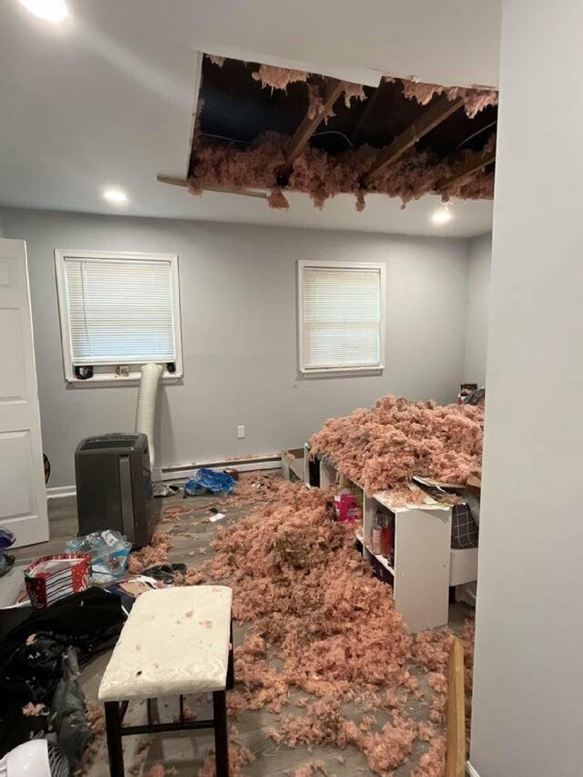 "Bedroom ceiling collapsed."