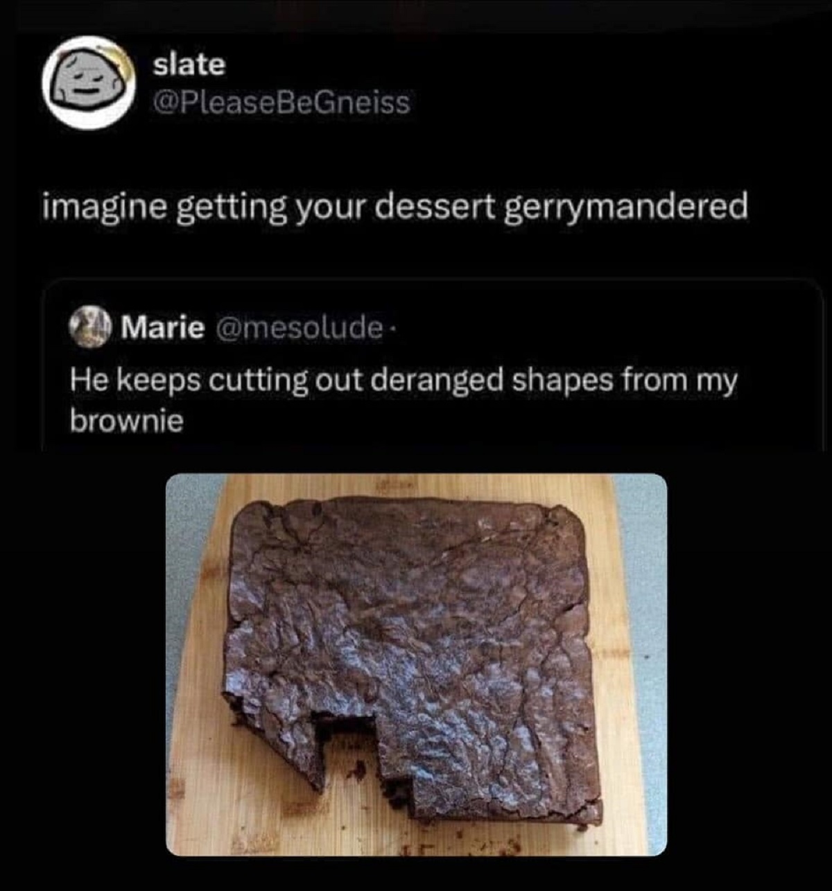 igneous rock - slate imagine getting your dessert gerrymandered Marie He keeps cutting out deranged shapes from my brownie