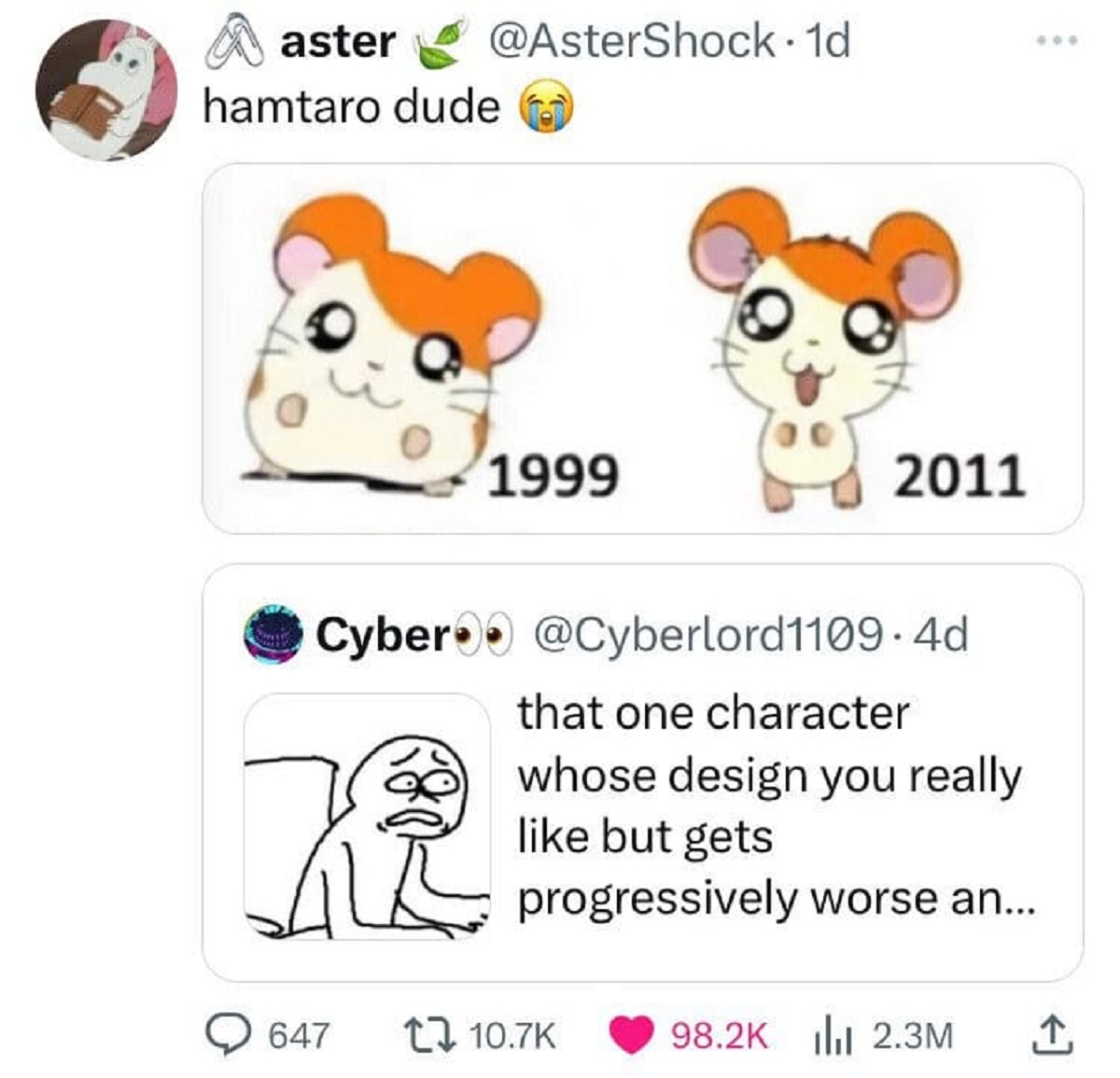 aster hamtaro dude . 1d 1999 2011 Cyber .4d K that one character whose design you really but gets progressively worse an... 647 2.3M