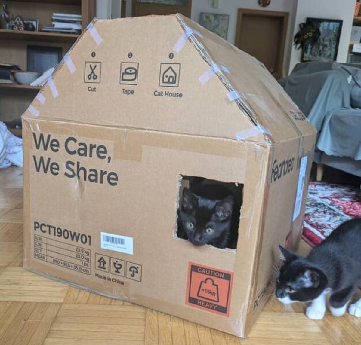 "Cat tree came in a box with instructions to make a cat house"