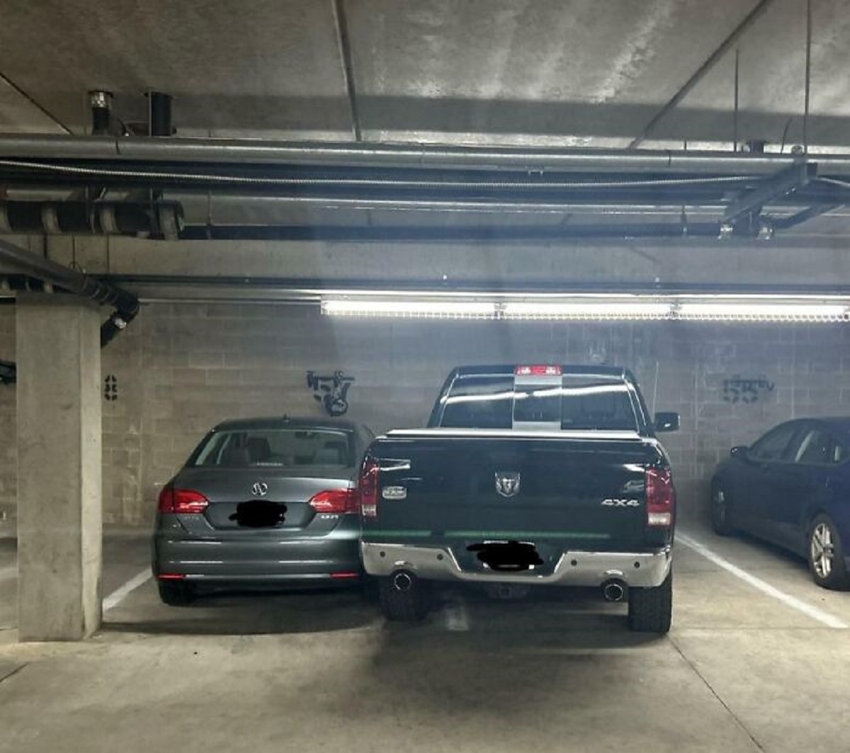 The Entitled Neighbor Wasn’t Happy With My Parking Job, So They Blocked Me In. The Grey Car Is Mine. As You Can See, I Was A Mile Away From The Line