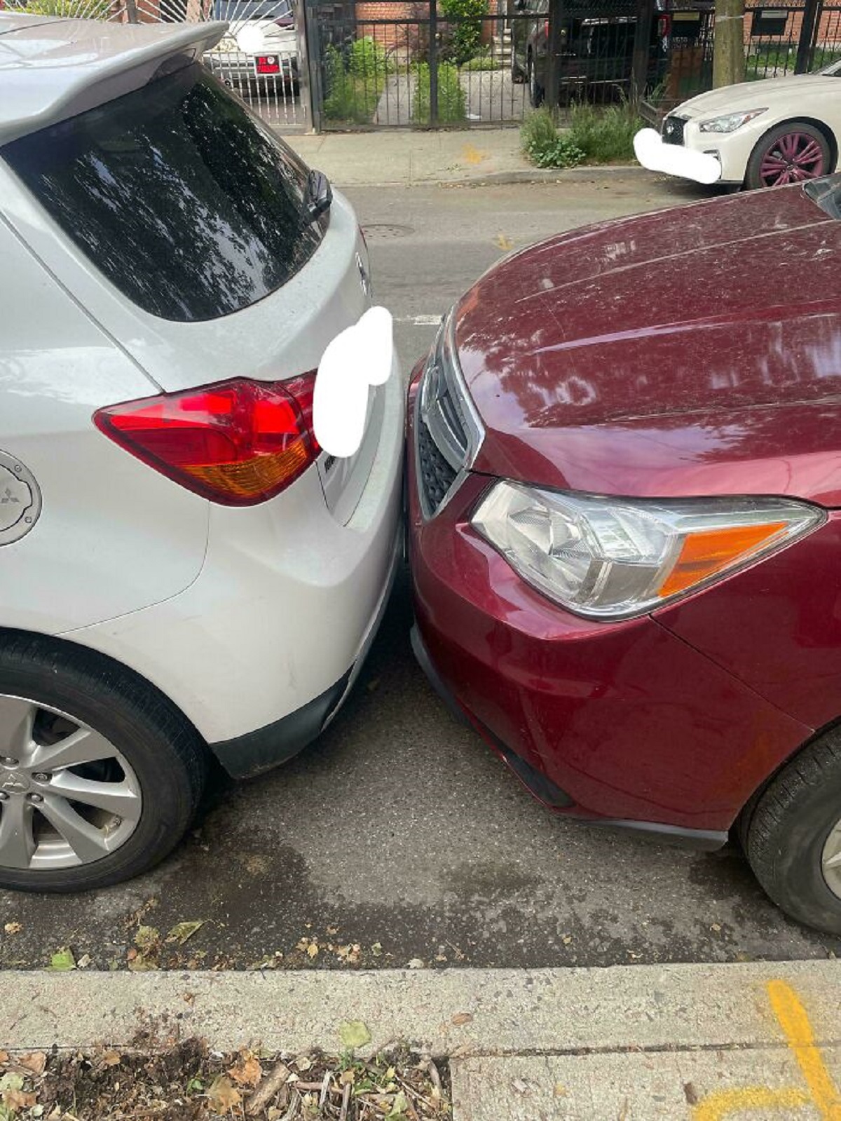 My Neighbor (Red) Parked Behind Me (White). How Do I Politely Say “Can You Not Park On My Car”? They Literally Live Right Next Door