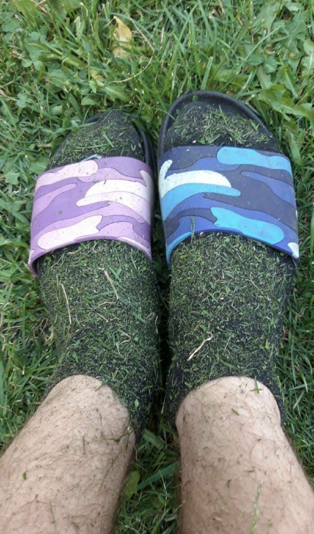 This person who forgot to ditch their socks before mowing the lawn: