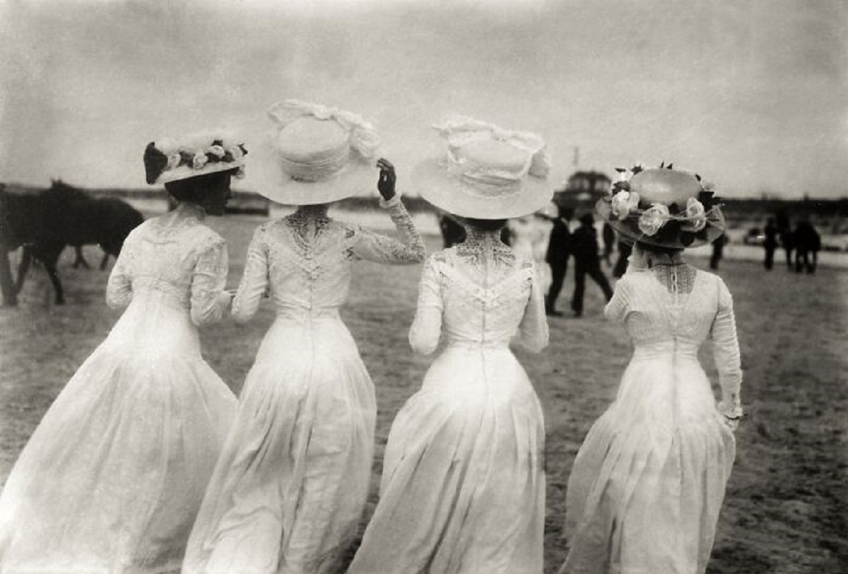 Racecourse On Norderney Island Four Ladies In White Dresses On The Turf, Germany, 1908