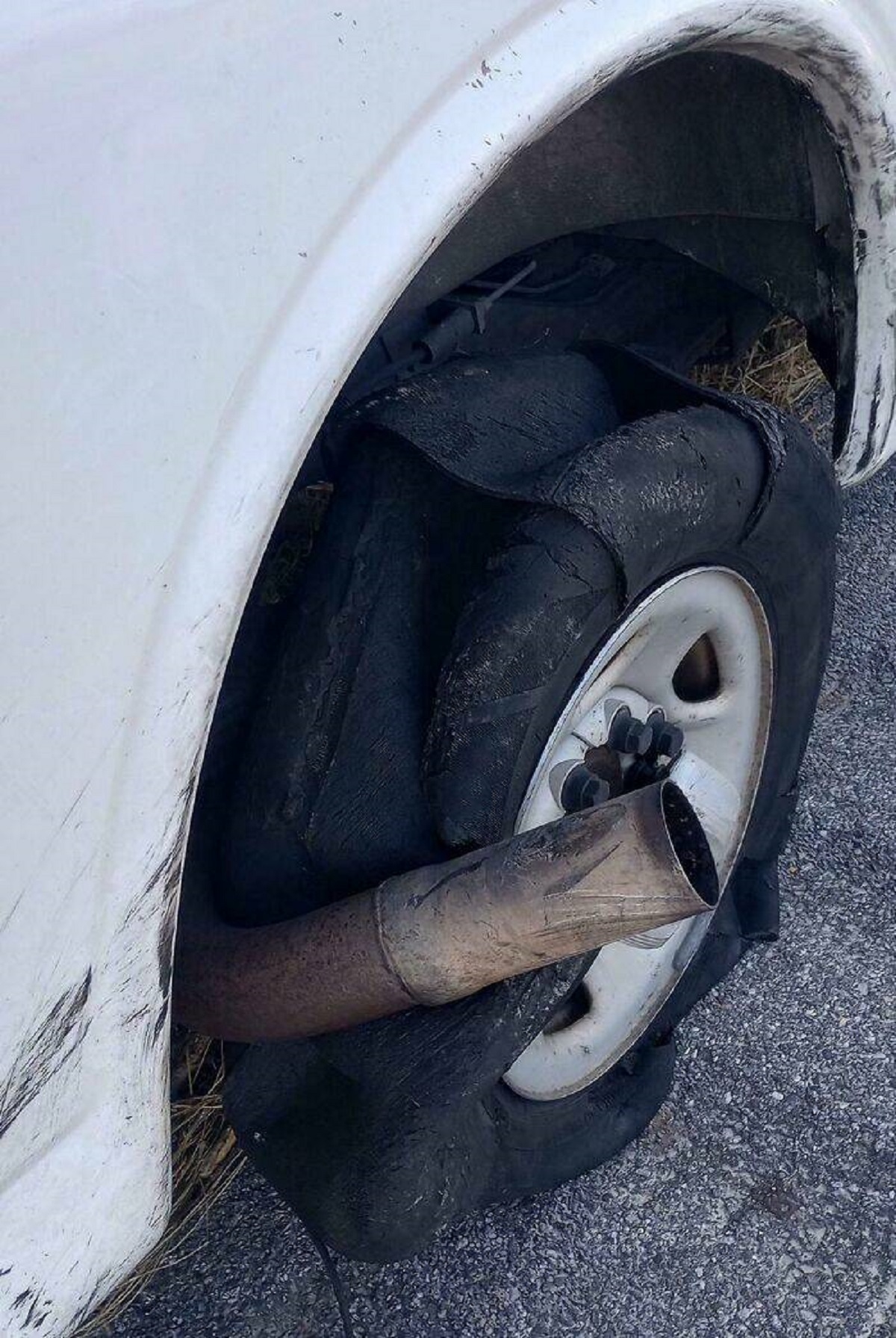 "Tire Blowout. I'm Still Not Entirely Sure How This Happened, But My Silencer Came Loose And Got Into My Right Rear Wheel"