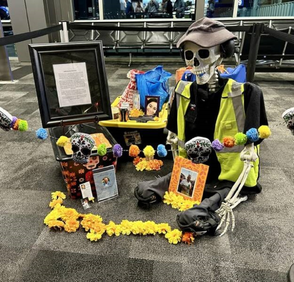 "Austin airport terminal has Day Of The Dead display celebrating the lives of ground crew who have lost their lives at work."