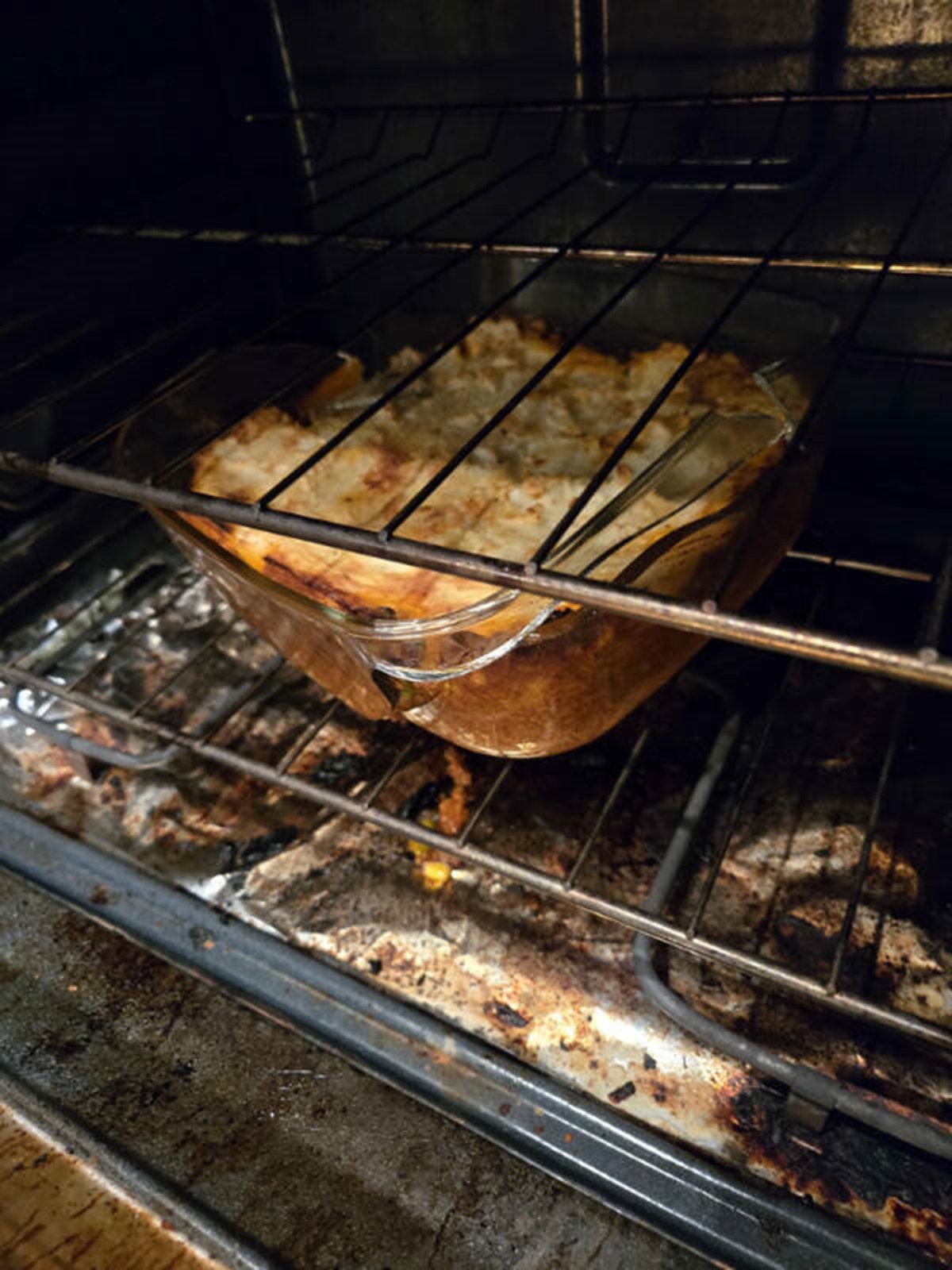 “My brother cooked Shepherd’s Pie (My favorite), but didn’t use an oven safe dish”