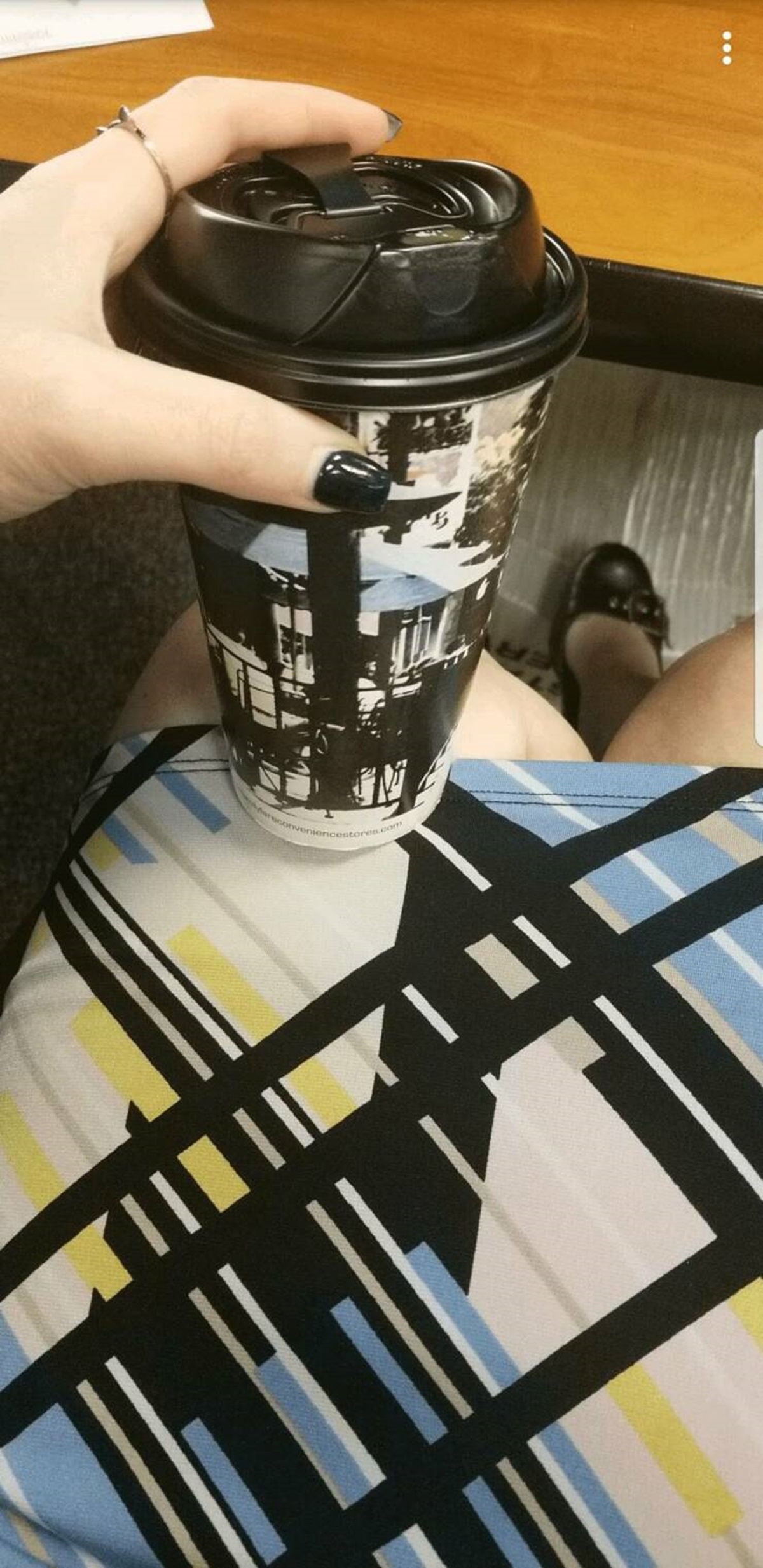 "My phone just reminded me that 7 years ago today, my coffee cup matched my dress rather well"