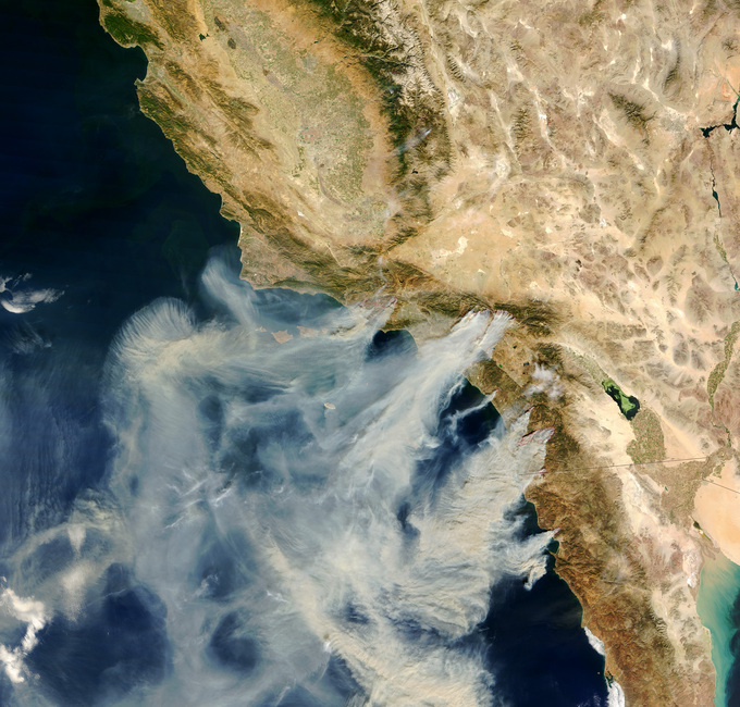 This satellite photo shows the extent of the California wildfires of 2007.