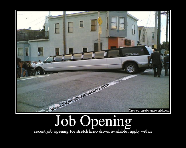 recent job opening for stretch limo driver available, apply within