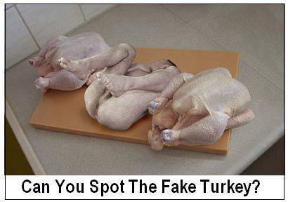 Can you spot the fake turkey?  I think I'll eat the ham this year.