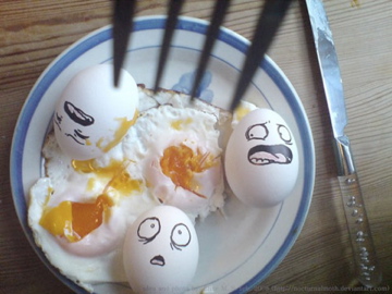 ME HUNGRY SO ME EAT LITTLE EGG PEOPLE