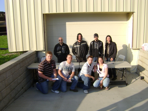 Des Moines Iowa, I got to go backstage and hang out with Disturbed before the concert.  Im the one with the GRAY shirt second from the left.