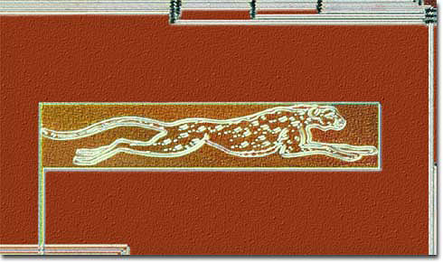 This cheetah appeared in a Hewlett-Packard memory controller chip. This art was problematic: The cheetahs aluminum spots flaked off, causing short circuits elsewhere on the chip.