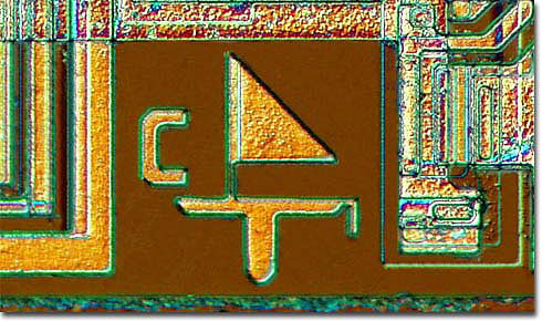 This sailboat, from a 1970s Texas Instrument chip, is the earliest example of chip artwork found so far.