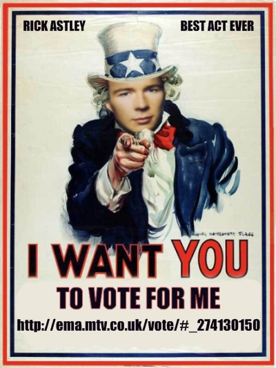 The greatest RickRoll ever is at hand. Now an official nominee at the MTV E.M.A.s help make him the act ever! Vote now