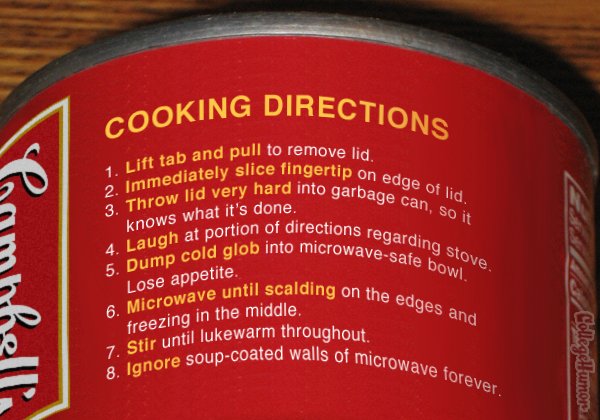 The real cooking directions.
