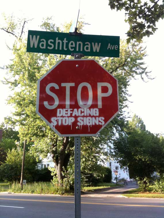 Defaced Stop Signs