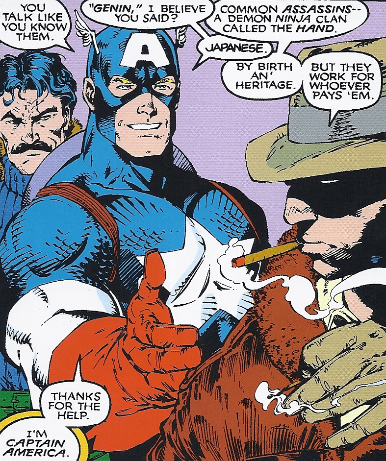 Captain America meeting Wolverine for the first time during WW2