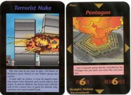 illuminati card 9 11 - Terrorist Nuke Pentagon Each Corporate group directly controlled by the Pentagon lets you wone extrait and each Hay trucard at any time to get10 Power of Resistance yoor hace to y Violent group you conto Mched with an action must be